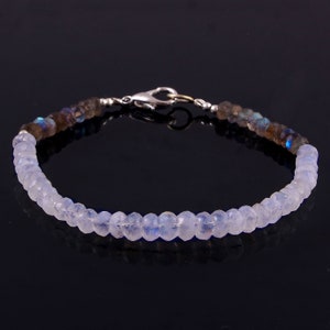 Labradorite & Rainbow Moonstone Faceted Bracelet – Boho Minimalist Gemstone Jewelry, Celestial Healing Crystal Gift for Her