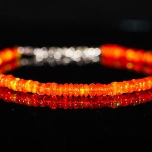 925 Sterling Silver fire opal beaded Bracelet, Vintage fire opal bracelet, Minimalist bracelet, AAA Ethiopian opal bracelet for her.