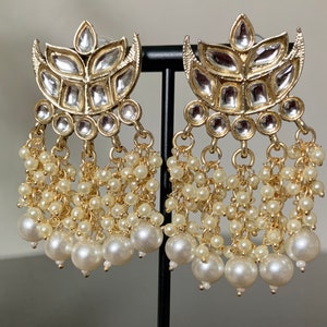 Gold kundan Dangle Earrings/Indian Earrings/ Bollywood Earrings/Pakistani Earrings/Punjabi Earrings/Indian jhumka/Kundan Chandbali