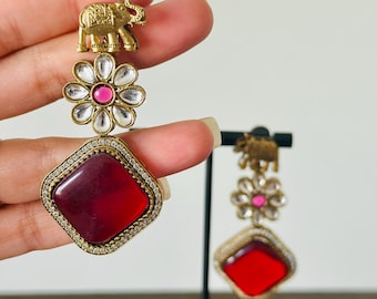 Gold CZ Dangle Earrings /Indian jewelry/Indian earrings/Traditional Earrings/Pakistani earrings/Punjabi jewelry