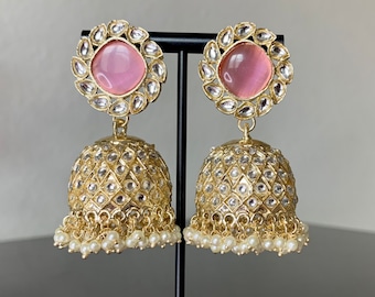 Light Pink Kundan Jhumka/Bollywood Earrings/Indian Earrings/Pakistani Earrings/Indian Jhumki/ Kundan Jhumka/Punjabi jewelry