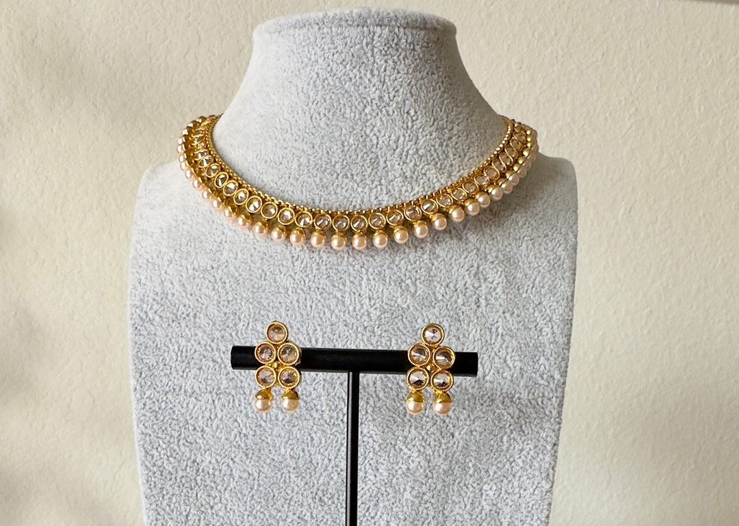 Women Gold-Plated Multicolor Kundan & Pearl Beaded Choker Necklace Set main image 1