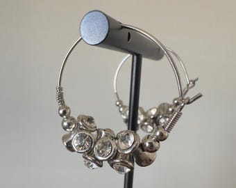 Silver Hoop Chandbali Earrings, Bollywood Jhumki with Pearls
