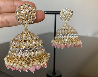 Light Pink Kundan Jhumka/Bollywood Earrings/Indian Earrings/Pakistani Earrings/Indian Jhumki/ Kundan Jhumka/Punjabi jewelry