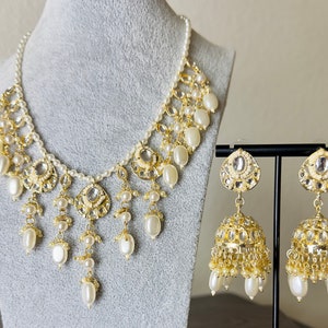 Gold Kundan Polki Choker/kundan jewelry set/Indian Jewelry/Choker set/Pakistani Jewelry/Bollywood Earrings set/ Pearl Necklace