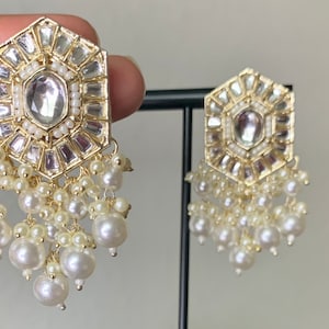 Gold Pearl Kundan Chandbali /Bollywood Earrings/Indian Earrings/Pakistani Earrings/Indian Jhumki/ Kundan Jhumka/Meenakari earrings