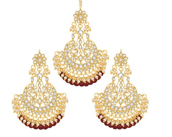 Red Maang Tikka Set /Bollywood Jewelry/Indian Jewelry/Pakistani Jewelry/Indian earrings/ Maang tikka