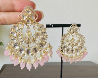 Light Pink Kundan Chandbali /Bollywood Earrings/Indian Earrings/Pakistani Earrings/Indian Jhumki/ Kundan Jhumka/Meenakari earrings