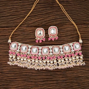 Pink Kundan Choker/kundan jewelry set/Indian Jewelry/Choker set/Pakistani Jewelry/Bollywood Earrings set/ Pearl Necklace