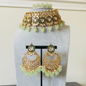 Mint Kundan Choker Necklace Set/ Indian Jewelry/Bollywood Jewelry/Punjabi Jewelry/Pakistani Jewelry/Sabyasachi Jewelry