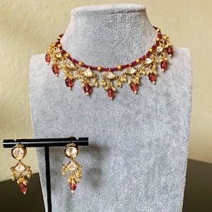 Pink Kundan Choker/kundan jewelry set/Indian Jewelry/Choker set/Pakistani Jewelry/Bollywood Earrings set/ Pearl Necklace