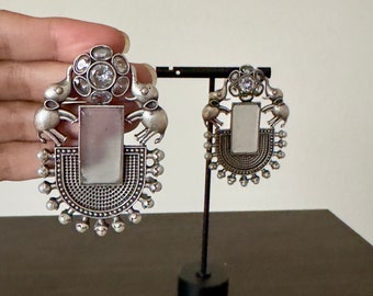 Oxidized Silver Elephant Jhumka Earrings, Indian Jewelry