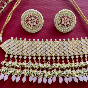 Light Pink Kundan Choker Necklace Set/ Indian Jewelry/Bollywood Jewelry/Punjabi Jewelry/Pakistani Jewelry/