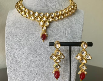 Ruby Gold Kundan Choker/kundan jewelry set/Indian Jewelry/Choker set/Pakistani Jewelry/Bollywood Earrings set/ Pearl Necklace