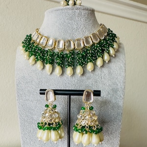 Green kundan Polki Choker Necklace Set/ Indian Jewelry/Bollywood Jewelry/Punjabi Jewelry/Pakistani Jewelry/South Indian Jewelry
