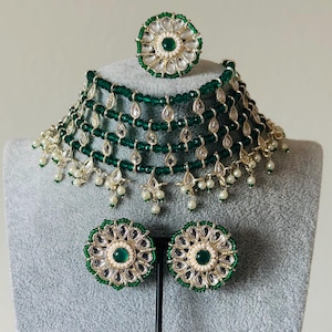Green Kundan Choker Necklace Set/ Indian Jewelry/Bollywood Jewelry/Punjabi Jewelry/Pakistani Jewelry/South Indian Jewelry