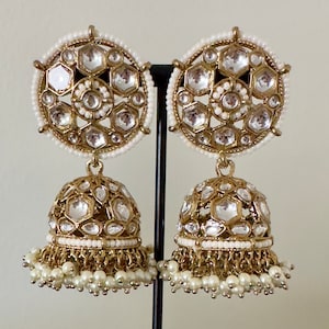 Gold Kundan Jhumka/Bollywood Earrings/Indian Earrings/Pakistani Earrings/Indian Jhumki/ Kundan Jhumka/Punjabi jewelry