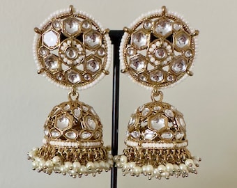 Gold Kundan Jhumka/Bollywood Earrings/Indian Earrings/Pakistani Earrings/Indian Jhumki/ Kundan Jhumka/Punjabi jewelry
