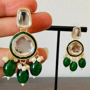 Green Kundan Chandbali /Bollywood Earrings/Indian Earrings/Pakistani Earrings/Indian Jhumki/ Kundan Jhumka/Meenakari earrings