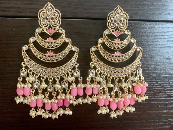 Enamel Filled Meenakari Kundan Jhumka-Fuchsia Pink - TreasureKraft