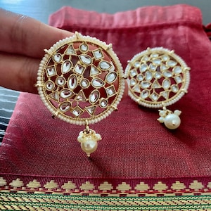 Gold Kundan Earrings/Pearl Earrings/Indian Jewelry/Pakistani Earrings/Punjabi Earrings/Bollywood Jewelry/Gold jhumka
