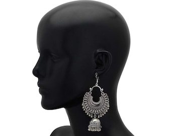 Oxidized Silver Kashmiri Jhumka Earrings, Indian Jewelry