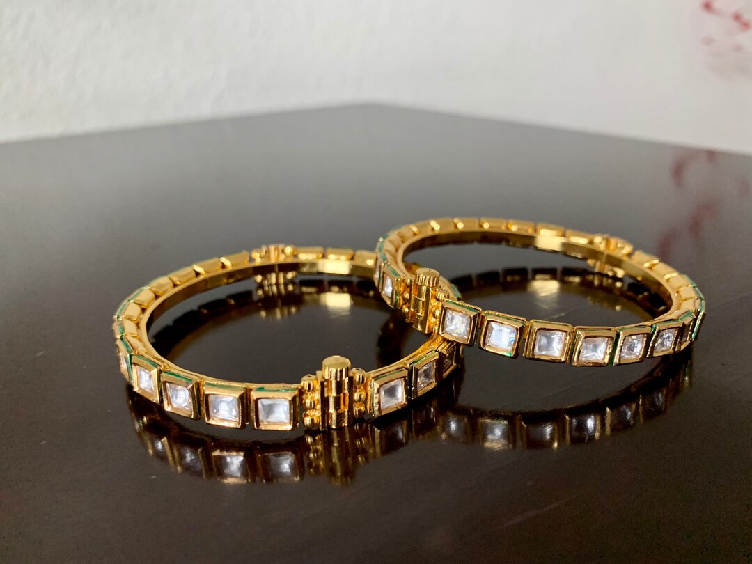 Gold Kundan Bangles/indian Kada/pakistani Bangles/punjabi Kundan Bangles/ Indian Bracelets Etsy