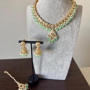 Mint Kundan Choker Necklace Set/ Indian Jewelry/Bollywood Jewelry/Punjabi Jewelry/Pakistani Jewelry/Sabyasachi Jewelry