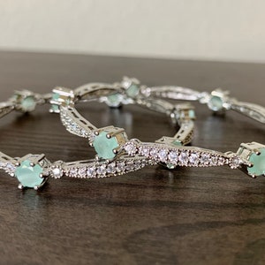 Silver CZ Mint Kundan Bangles/Indian Kada/Pakistani Bangles/Punjabi kundan Bangles/ Indian Bracelets