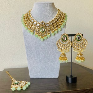 Mint kundan Polki Choker Necklace Set/ Indian Jewelry/Bollywood Jewelry/Punjabi Jewelry/Pakistani Jewelry/South Indian Jewelry
