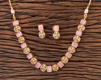 Light Pink Kundan Choker Necklace Set, Indian Jewelry