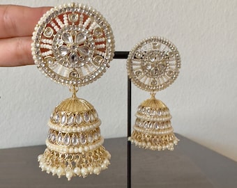 Gold Kundan Jhumka/Bollywood Earrings/Indian Earrings/Pakistani Earrings/Indian Jhumki/ Kundan Jhumka/Punjabi jewelry