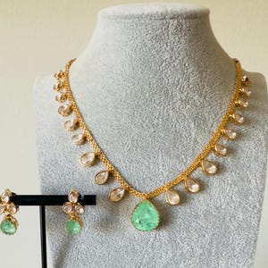 Mint Polki Gold Kundan Choker Necklace Set/ Indian Jewelry/Bollywood Jewelry/Punjabi Jewelry/Pakistani Jewelry/South Indian Jewelry