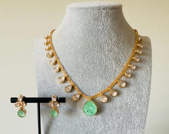 Mint Kundan Choker Necklace Set - Indian Jewelry