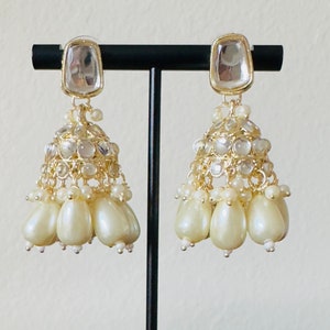 Gold Pearl Kundan Jhumka Earring/Bollywood Earrings/Indian Earrings/Pakistani Earrings/South Indian Jhumki/Punjabi Chandbali /Polki jhumka
