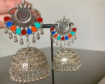 Afghani Kashmiri Jhumka/Oxidized Earrings /Indian jewelry/Indian Jhumka/Traditional Earrings/Pakistani earrings/ Silver earrings