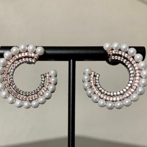 CZ Gold Pearl Stud Earrings/CZ Earrings/Chandbali Earrings/Pakistani Jewelry/Indian Earrings/Bollywood Jewelry/CZ Jhumka/Diamond Jhumka/