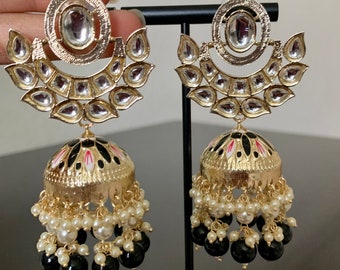 Black Meenakari Kundan Jhumka/Indian earrings/Pakistani earrings/Bollywood earrings/Punjabi jhumki/Indian jhumka