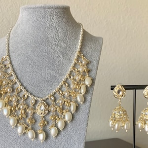 Gold Kundan Polki Choker/kundan jewelry set/Indian Jewelry/Choker set/Pakistani Jewelry/Bollywood Earrings set/ Pearl Necklace
