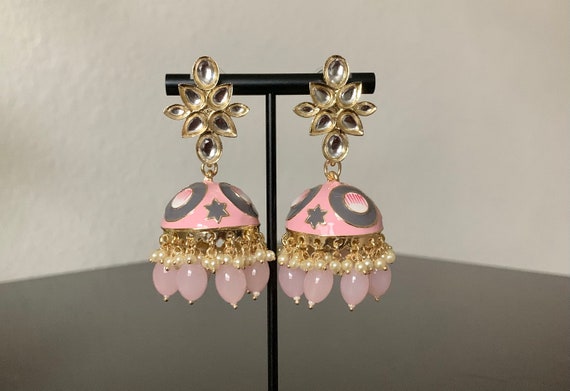 Light Pink Kundan Jhumka/indian Earrings/pakistani Earrings