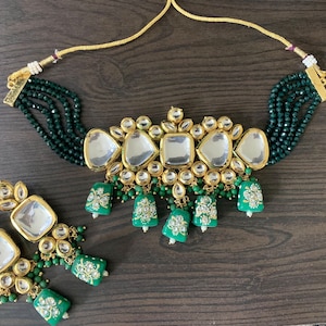Green Polki Kundan Choker Necklace Set/ Indian Jewelry/Bollywood Jewelry/Punjabi Jewelry/Pakistani Jewelry/Sabyasachi Jewelry/ Bridal Choker