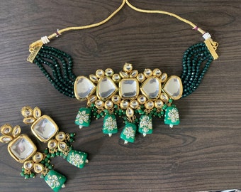 Green Polki Kundan Choker Necklace Set/ Indian Jewelry/Bollywood Jewelry/Punjabi Jewelry/Pakistani Jewelry/Sabyasachi Jewelry/ Bridal Choker