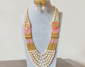 Light Pink Polki Necklace Set, Kundan Indian Jewelry