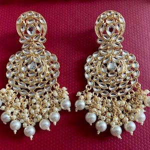 Gold Kundan Chandbali /Bollywood Earrings/Indian Earrings/Pakistani Earrings/Indian Jhumki/ Kundan Jhumka/Meenakari earrings