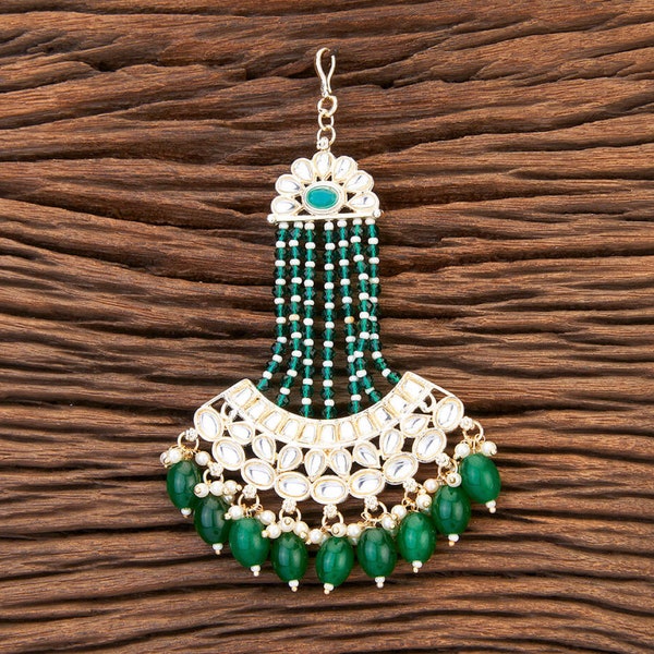 Green Kundan Jhumar Passa/Jhoomar Maang Tikka/Indian Jewelry/Pakistani Passa/Punjabi Jewelry/Pearl Passa