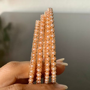 Rose Gold Pearl Bangles/Indian Kada/Pakistani Bangles/Punjabi kundan Bangles/ Indian Bracelets