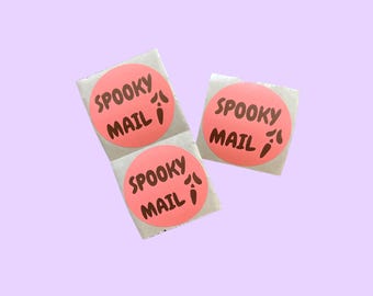 Spooky Mail Stickers for Small Business Packaging, Pink Halloween Shipping Stickers, 2 Inch, 50 Pack