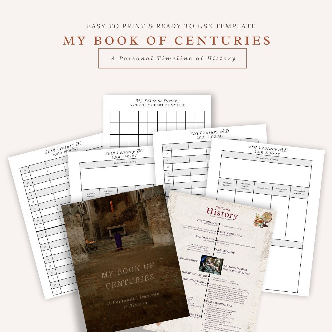 Charlotte Mason Book of Centuries: Catholic Homeschool Timeline, Art & Culture, Printable PDF, Flexible Binding