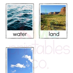 Land / Luft / Wasser Montessori Identifikations-Fotokarten