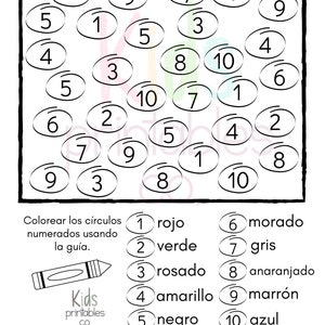 Spanish - Colour & Number Recognition Colouring Page